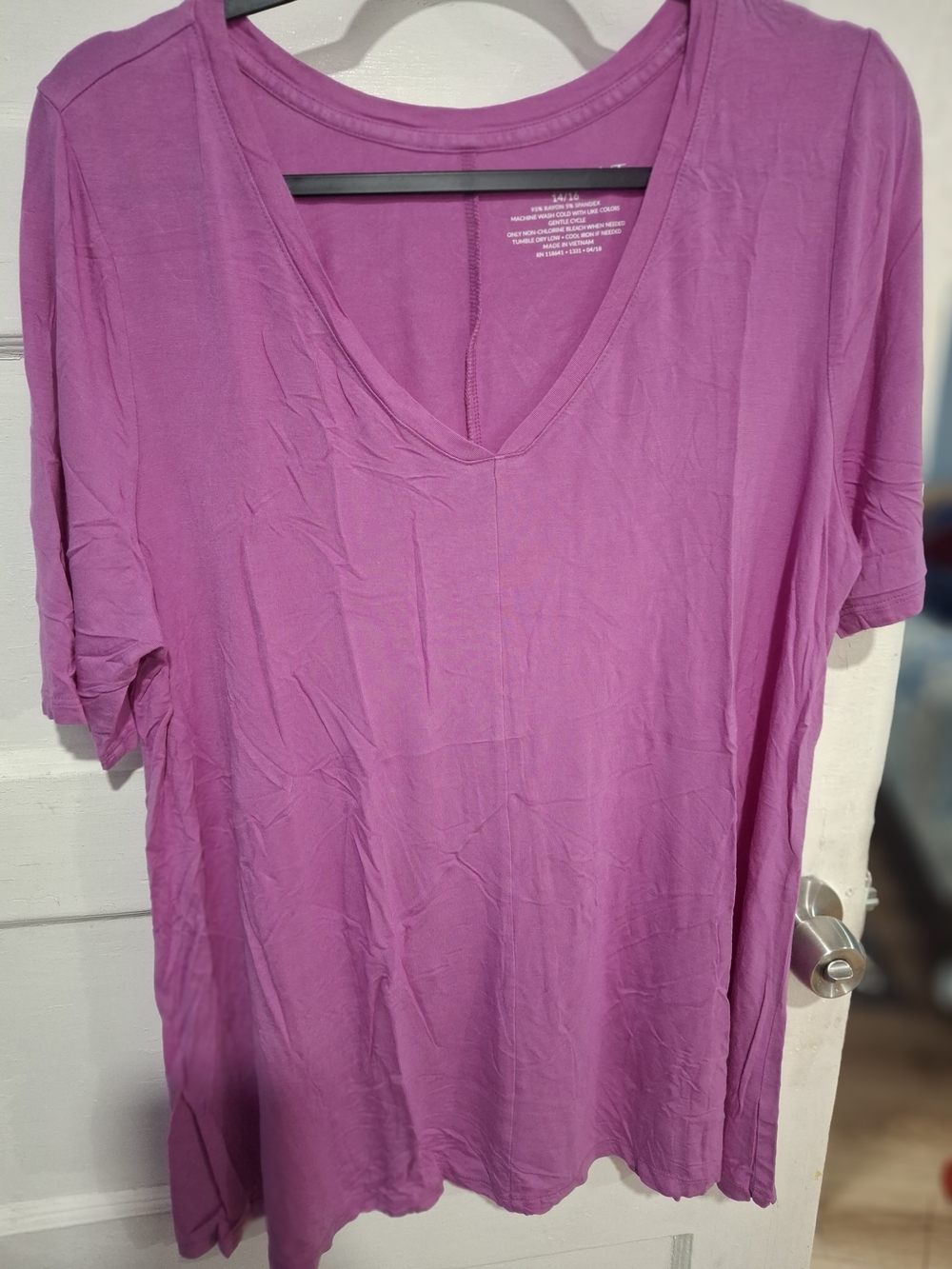 Lane Bryant V-Neck Short Sleeve Tee - Magenta